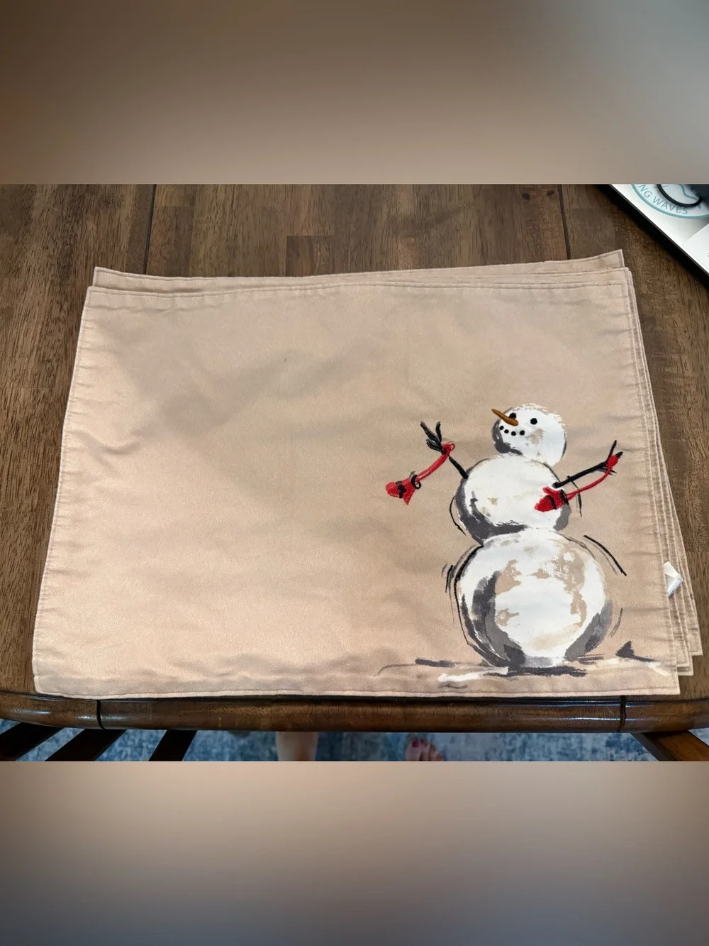 St. Nicholas Square Snowman Christmas Placemats Set/6 Embroidered Holiday Decor